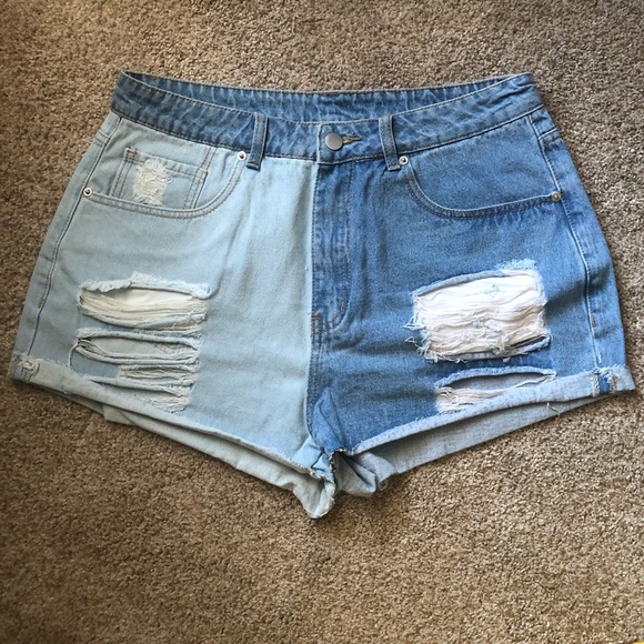 HOST PICK!! Denim Distressed Colorblock Shorts - Picture 2 of 7